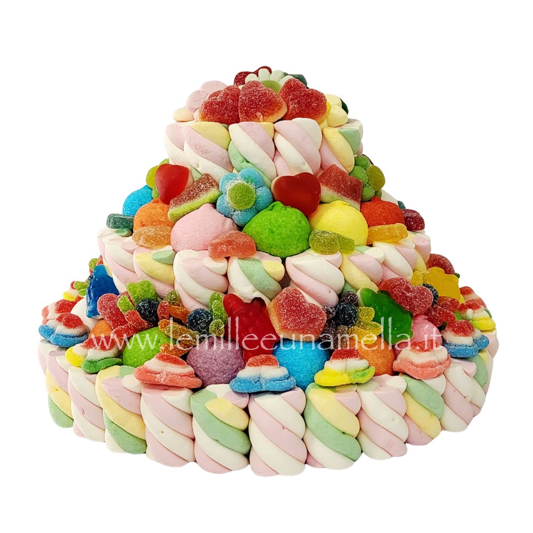 Torta di caramelle a 3 piani per festa di compleanno marshmallow e gommose Como